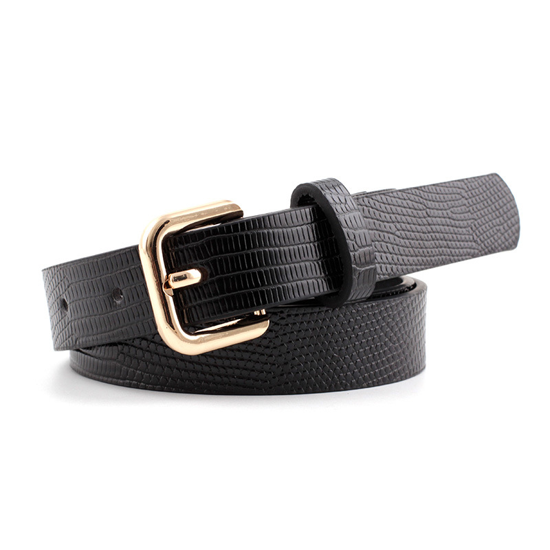 Effen Kleur Riemen Voor Vrouwen Gold Vierkante Pin Gesp Taille Riem Pu Lederen Riem Dames Snake Patroon Jurk Jeans Riem: black