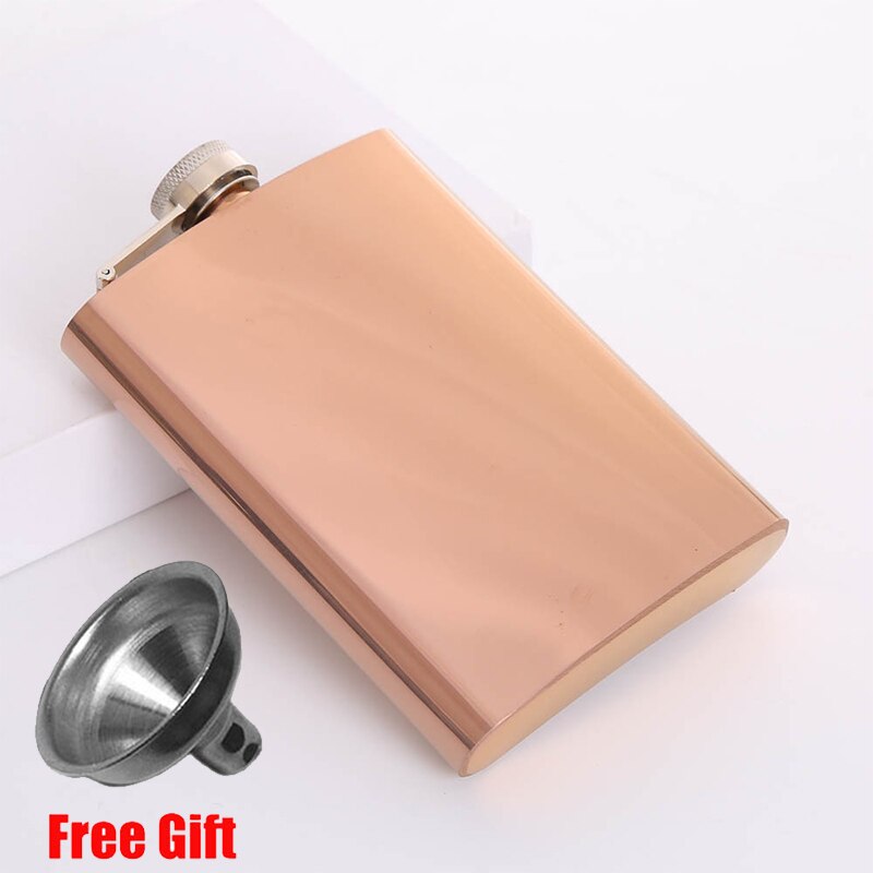 Colorful 8oz Stainless Steel Hip Flask With Free Funnel Whiskey Wine Bottle Retro Alcohol Pocket Flagon Portable Drinkware: Rose Gold