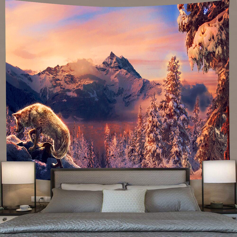 Simsant wolf and forest tapestry animal jungle art vägghängande gobelänger för vardagsrum sovrum sovsal hem filt dekor: 2 tgtlsay 65
