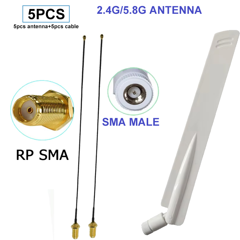 GWS 5PCS 2.4GHz 5.8Ghz Antenna 8dBi SMA male Dual Band wifi Antena wireless router meshtastic antenna direcional RG1.13 PIGTAIL: Blue