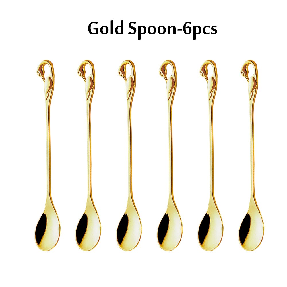 7Pcs Swan Fruit Base Holder Forks Set Stainless Steel Salad Dessert Forks Coffee Spoon Cake Tableware Zero Waste Talher Flatware: K without Swan Base