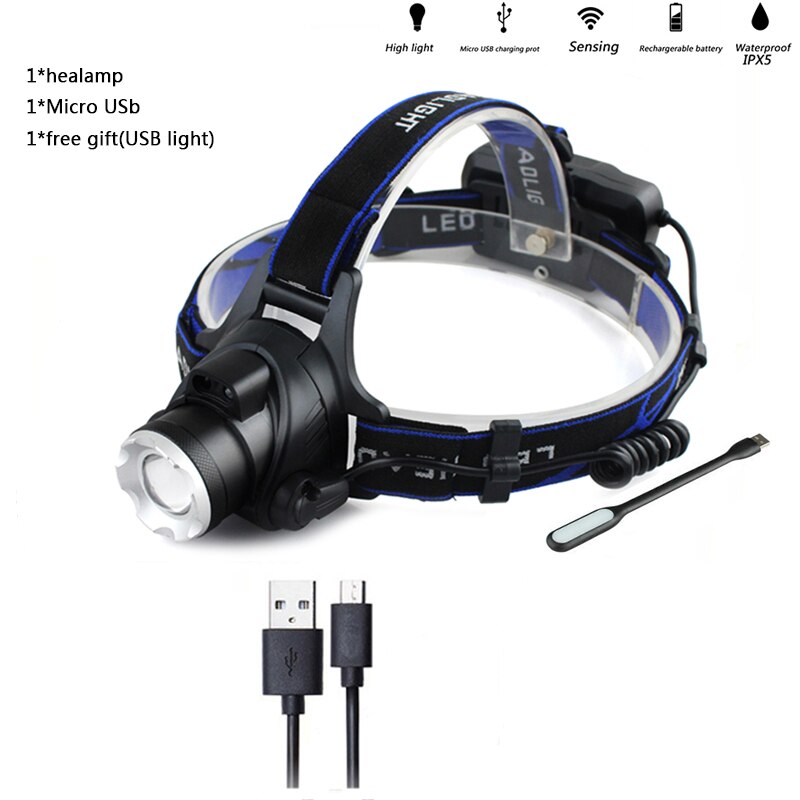 Z20 lampe frontale Led étanche, lampe torche, ampoules rechargeables Lithium-Ion Xml T6, 5000lm, Xm-l2 18650: OPtion F / T6