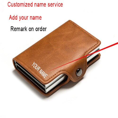 Rfid Blocking Bescherming Leather Wallet Id Credit Card Houder Met 2 Metalen Aluminium Business Bank Card Case Voor 14 Kaarten: Brown (Name Service)