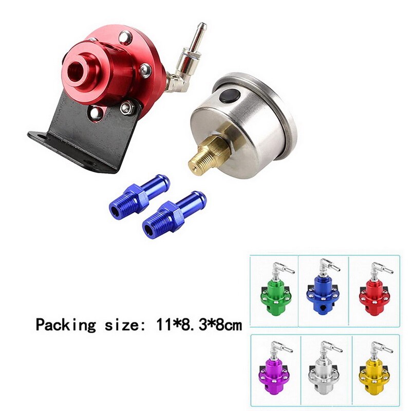 Universal Adjustable Fuel Pressure Regulator Kit with Gauge for Car