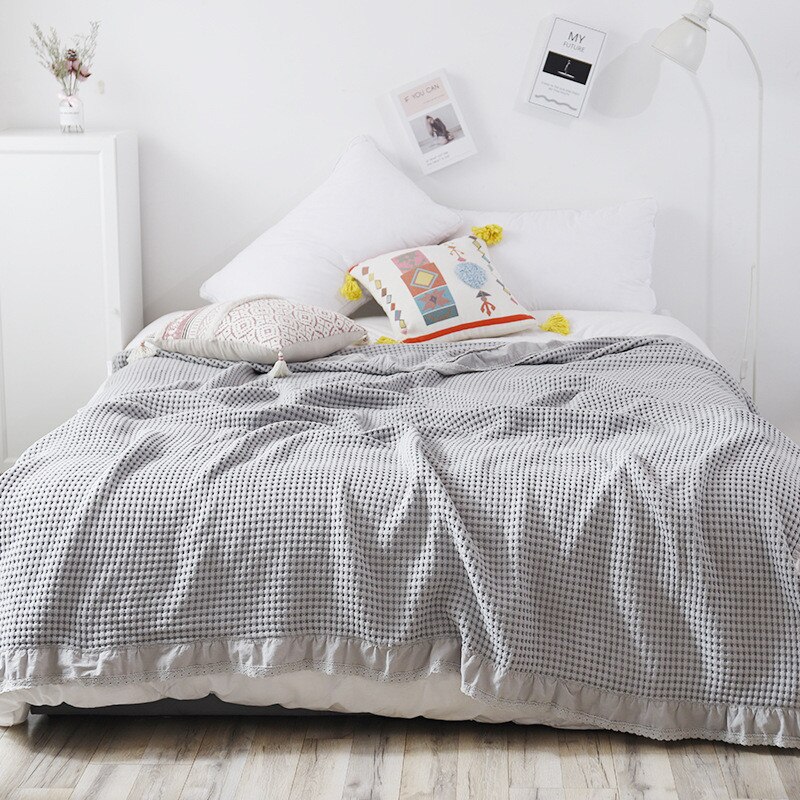 Couvre-lit en mousseline de coton gaufré, couvre-lit d&#39;été en dentelle, respirant, gris, rose, doux et , Plaid sur le lit, le canapé: Grey / 110x160cm
