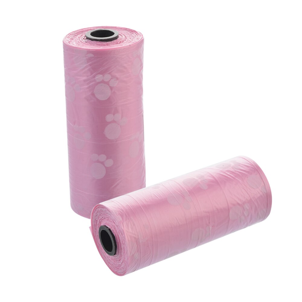 15pcs/roll Biodegradable Pet Dog Poop Bag Waste Dog Pooper Paw -Friendly Doggy Litter Dispenser Pets Products For Dogs: Pink