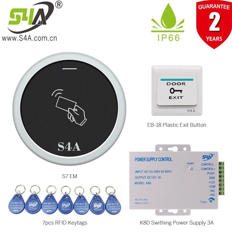 S4A Waterproof RFID Metal Access Control Outdoor Door Opener Electronic Lock System with EM4100 Keychains: B Kit
