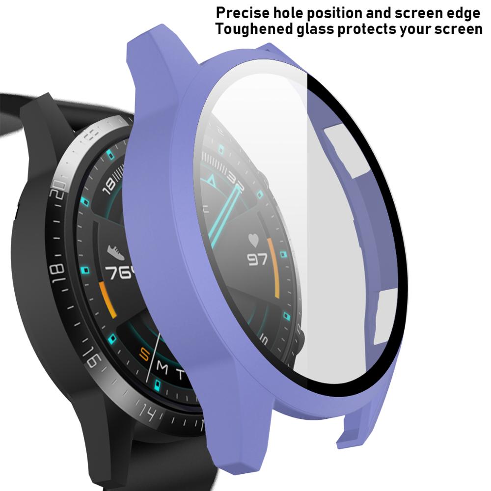 Tempered glass Film Case For Huawei watch GT2 46mm 42mm full Screen protector matte case for huawei Gt 2 42mm cover watch bumper: alaskan blue / for huawei gt 2 46mm
