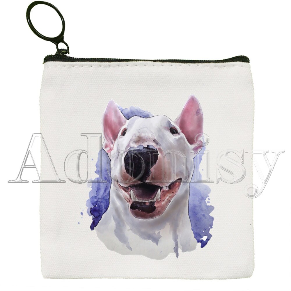 Bull Terrier borsa di tela borsa bianca pura, borsa con cerniera borsa portamonete pochette