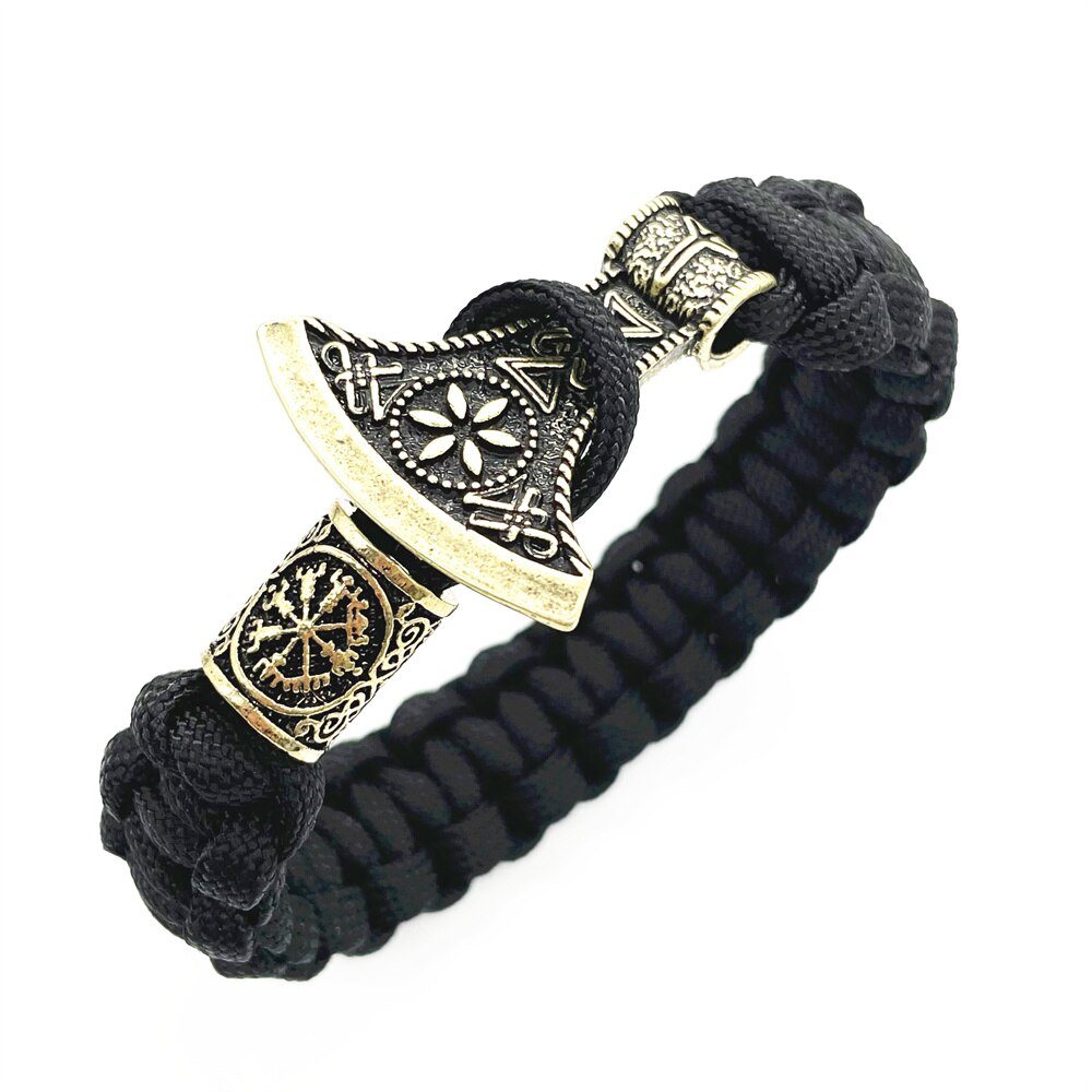 Viking Axe Met Algiz Runic Rune Amulet Sieraden Paracord Viking Armband Mannen Vrouwen Diy Kraal Accessoires: Bronze Vegvisir / 23cm