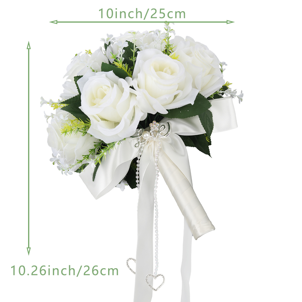 1 weißer Rosen-Hochzeits-Brautstrauß, mit „Liebe“-Dekor, für Hochzeiten, Valentinstag, Verlobungsfeiern