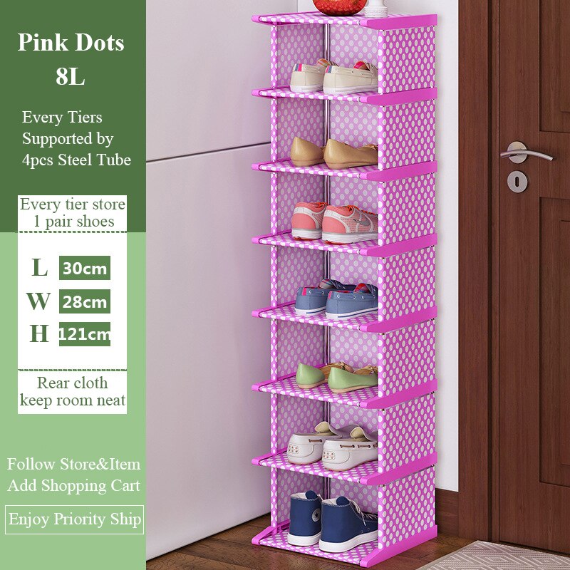 Standing Shoe Storage Rack Dustproof Shoes Cabinet Assemble Shoe Organizer Top Corner Closet Holder Amazing Shoe Cabinet: 8L-pink