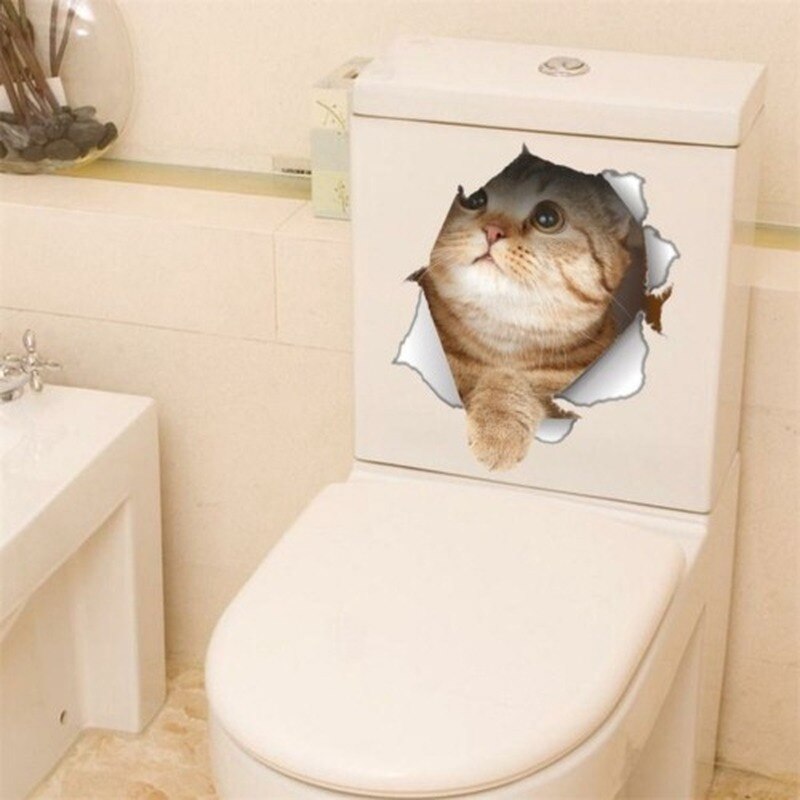 3D Kat Patroon Muurstickers Mooie Animal Katten Badkamer Wc Stickers Waterdicht Huishouden Woonkamer Home Decor Vinyl Decal