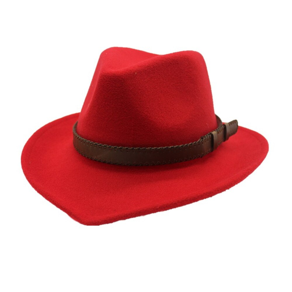 Sombrero de vaquero con cinturón de ala ancha para hombre y mujer, sombrero Trilby de lana, talla 56-58CM