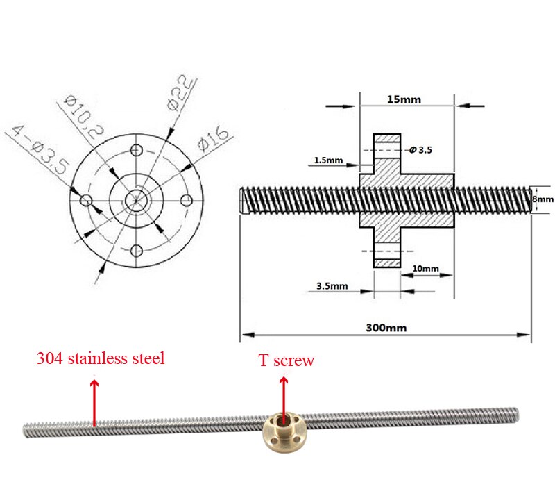 T8 blei schraube 8mm 3D Drucker teil ohne Messing kupfer Mutter trapez blei schraube für cnc 2mm Länge 100/150/200/250/300/330/350