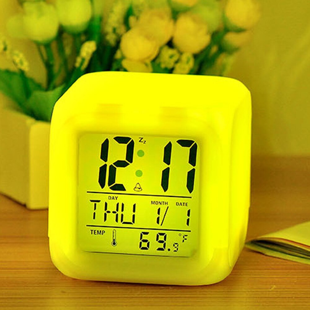 LED Alarm Clock Schreibtisch Digital Alarm Thermometer Glowing Cube Uhr