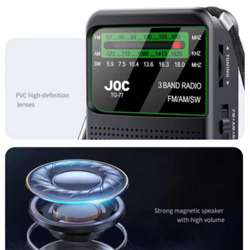 Battery Operated Radio FM AM SW Radio Built-in Speaker Pointer Pocket Radio Type-C Rechargeable with HD Display Screen for Elder