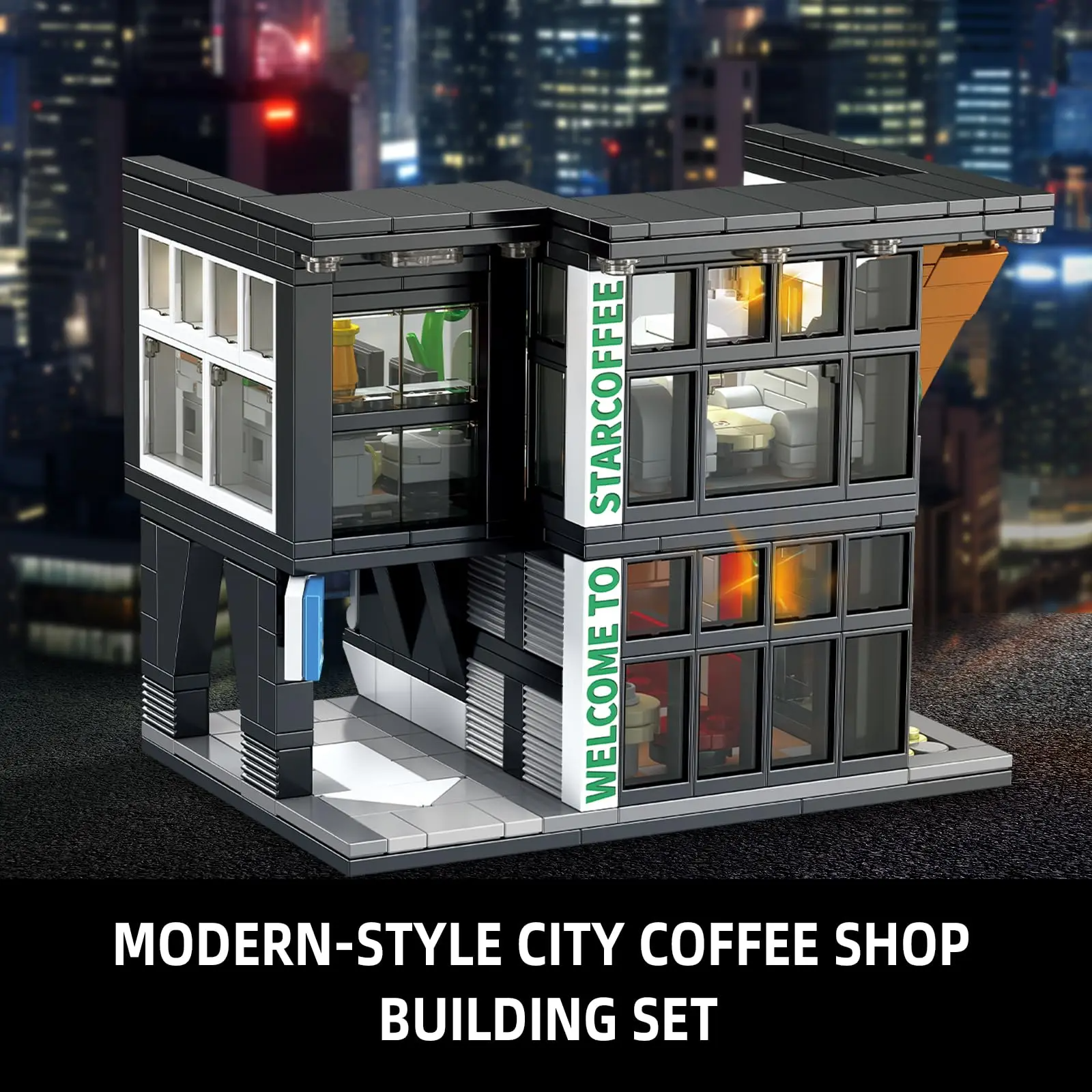 Coffee Shop City House Bausteine-Set für Erwachsene, City Street View Konstruktionsspielzeug mit Licht, Weihnachtsgeschenk für Kinder, Jungen und Mädchen