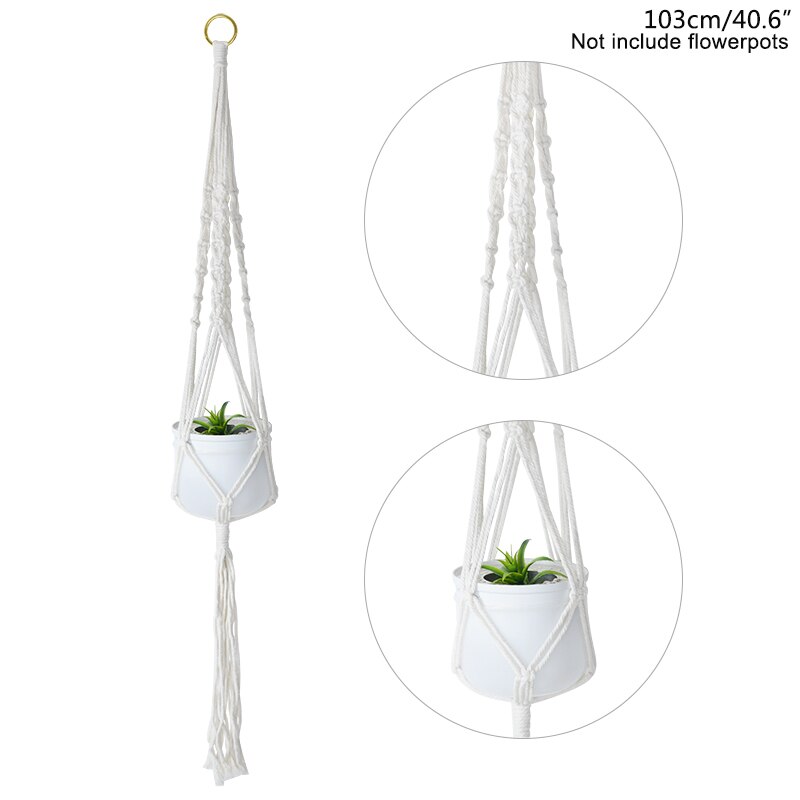 Panier suspendu pour plantes en macramé, fait à la main, Pot de fleurs, décoration murale de maison, panier suspendu de jardin: E