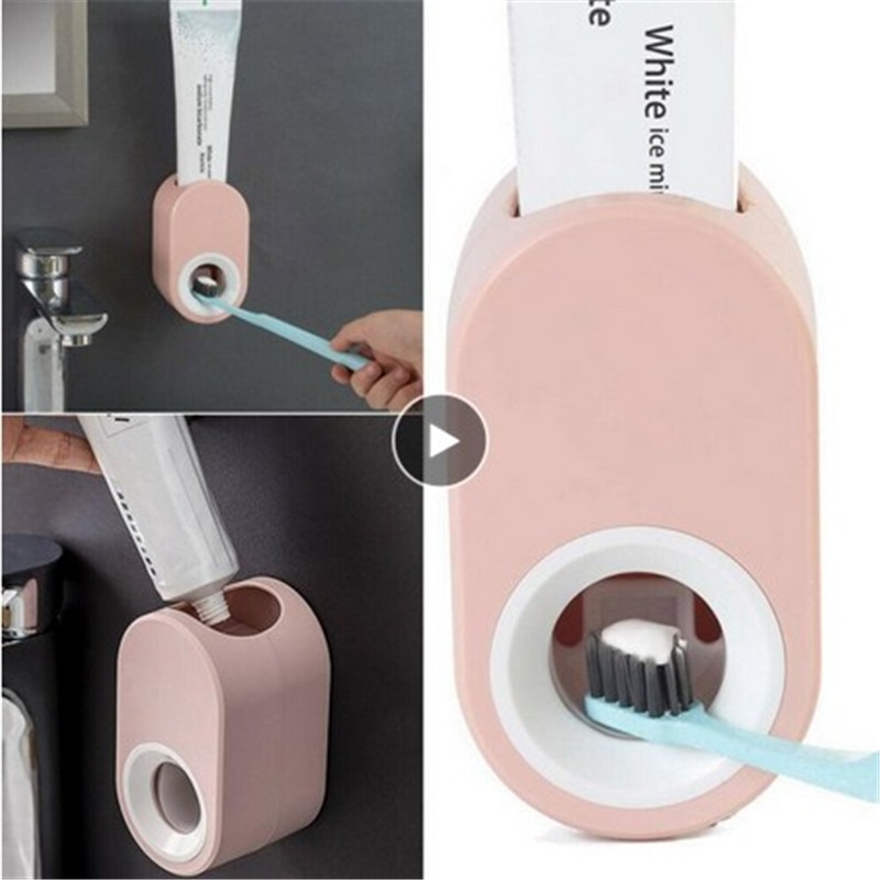 Toothbrush Holder Set Toothpaste Dispenser Wall Mount Stand Bathroom Accessories Set Rolling Automatic Squeezer Family Hygienic