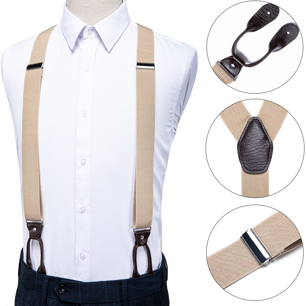 DiBanGu Adulto In Pelle di Metallo Solido Marrone Nuovo Mens Bretella 6 Bottoni Brace Elastico Bretella Regolabile Tirantes Per Gli Uomini BD-506: BJ-507