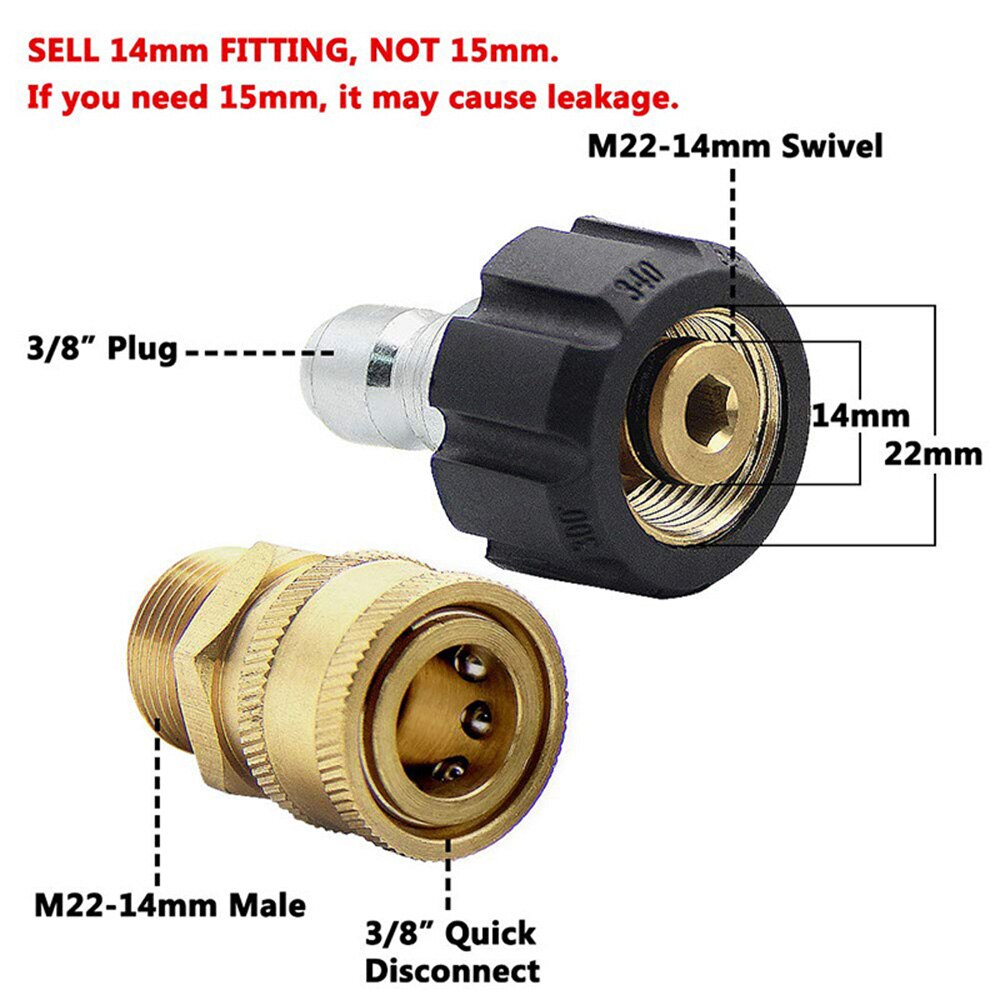 High Pressure Cleaner Adapter Set Car Wash Quick Disconnect Kit M22 Swivel to 3/8 Inch Quick Connect 3/4Inch to Quick Release