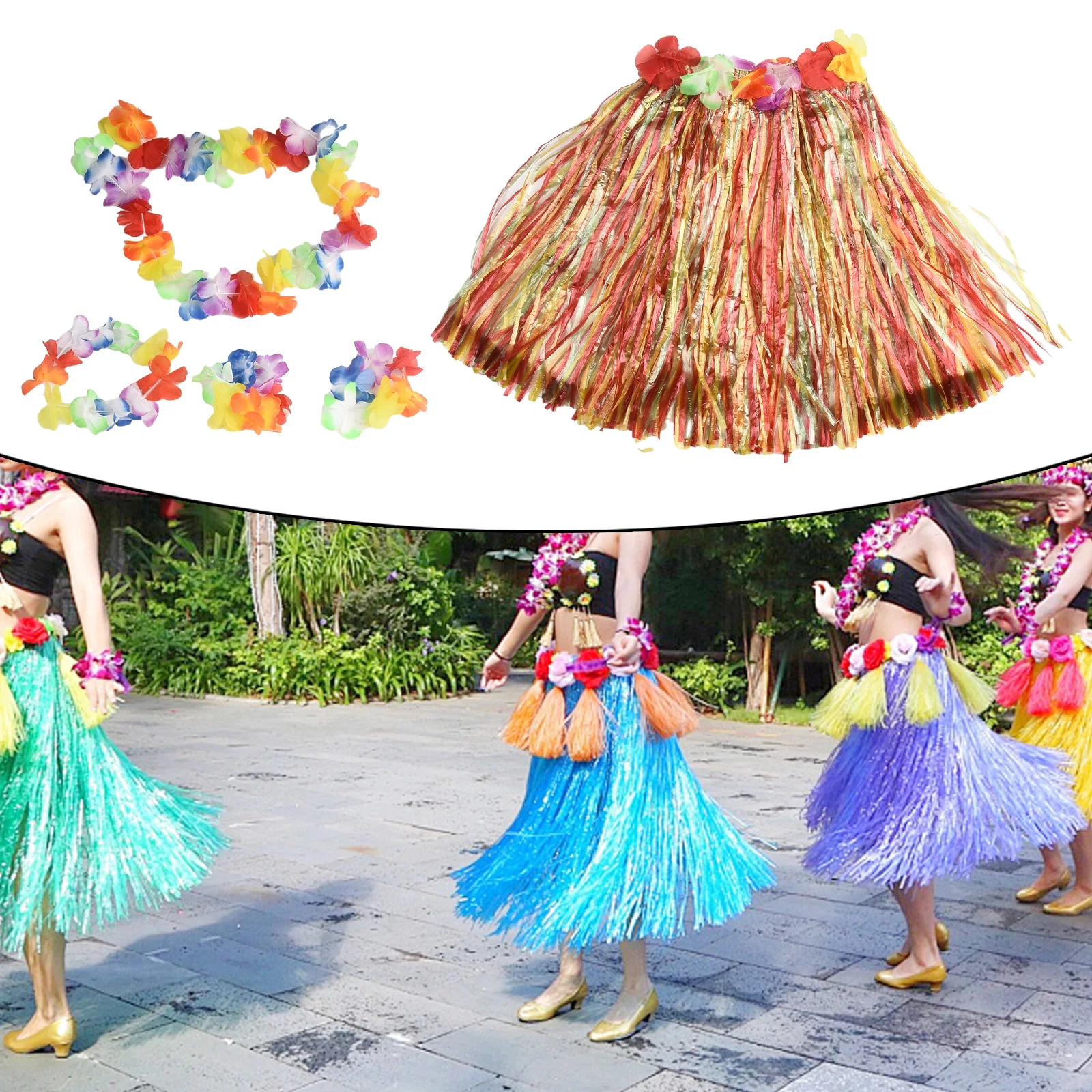1 Set Kids/Girls Hawaiian Luau Grass Hula Hawaiian-Style Suit Flower Skirt For Parties Balls Festivals And Carnivals-Supplies