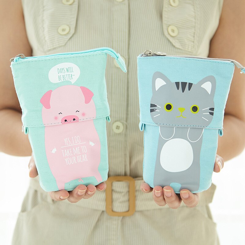Leuke Schaalbare Potlood Tas Kawaii Kat Dieren Pen Case Rits Zakje Voor Scholieren Pen Zakken Doos Voor Briefpapier XA7H