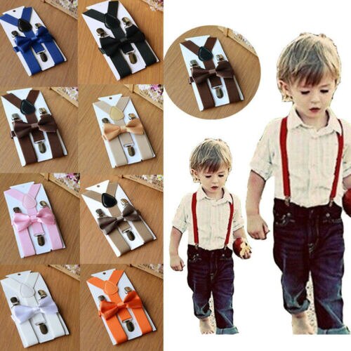 Adjustable Suspender and Bow Tie Set for Baby Toddler Kids Boy Girls Children Bow Tie Set Tuxedo Wedding Suit Party