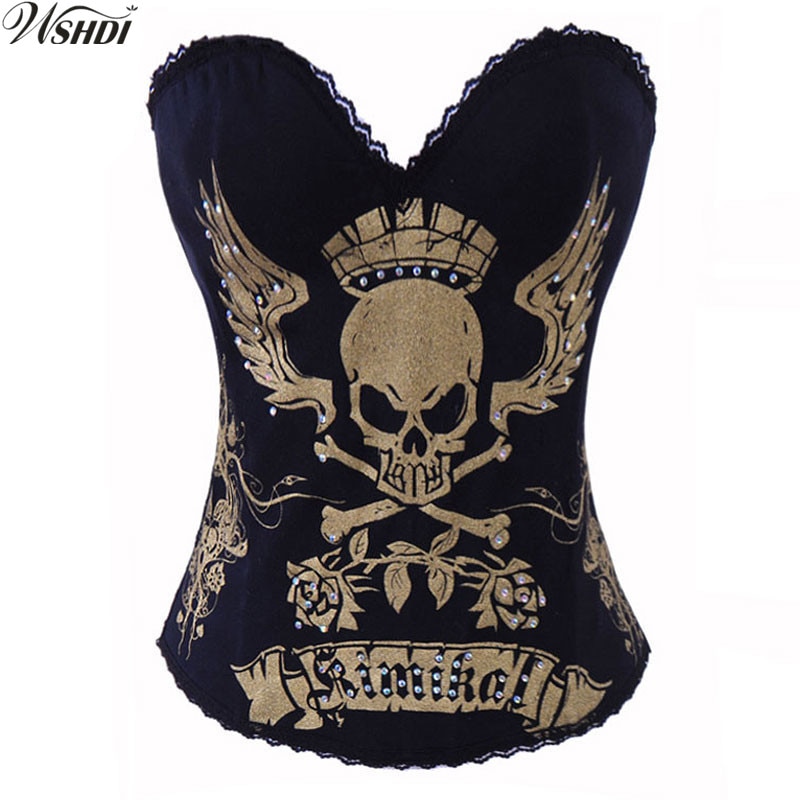 Women Halloween Clothing Punk Rock Overbust Bustier Corset Skeleton Skull Print Lingerie Corselet Top Comfortable Cotton Bustier