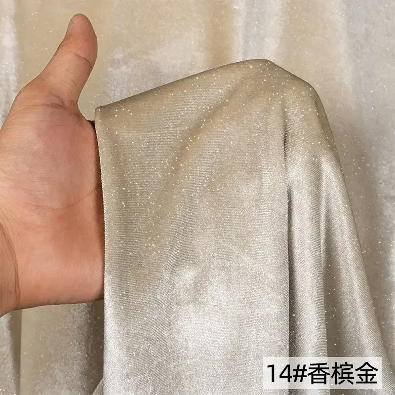 4 Sides Stretch Shiny Velour Fabric By The Meter for Dress Clothes Decoration Sewing Sequins Velvet Cloth Soft Smooth Blue Black: WHITE