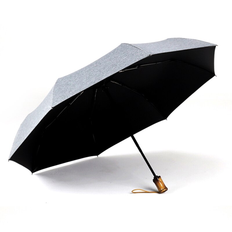 Sombrilla a prueba de viento, paraguas de de lujo para mujer, sombrilla automática Anti UV, sombrilla de de imitación con mango de bambú 8K: Gray