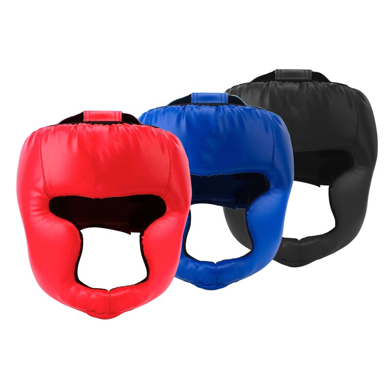 Zwarte vechtsport boks hoofdbeschermer helm training pu karate muay thai helm hoofdbeschermer mma sanda gesloten training kap bokshelm