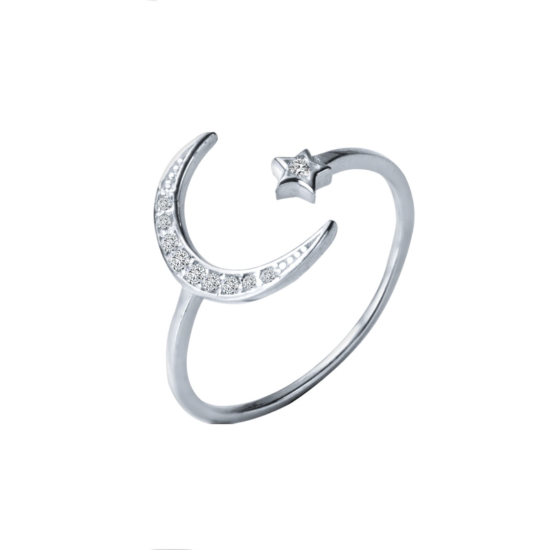 INZATT réel 925 en argent Sterling Zircon lune étoile anneau réglable pour les femmes de charme fête de mariage romantique bijoux