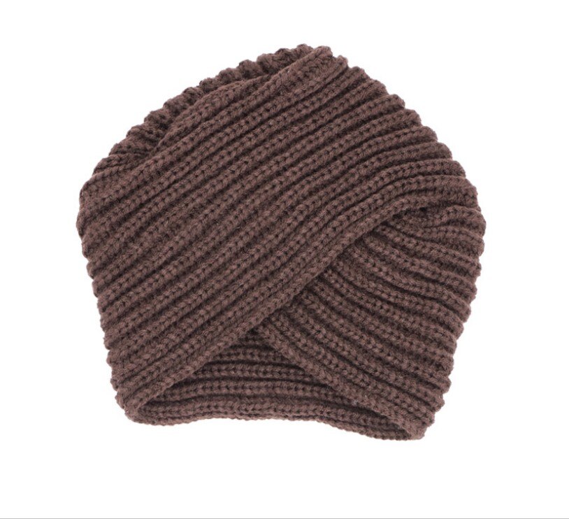 Kvinder damer boho stil blød uld hæklet strikket hætte vinter varm afslappet muslimsk krydset turban hat sort lyserød kaffe: E