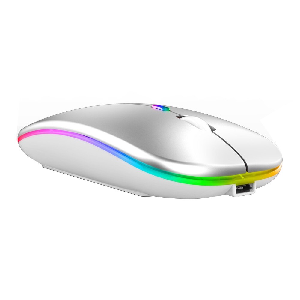 2.4G Wireless Bluetooth LED Mice USB Ergonomic Gaming Mouse for Laptop Computer Wireless Mouse Rechargeable Ergonomic Silent: Silver