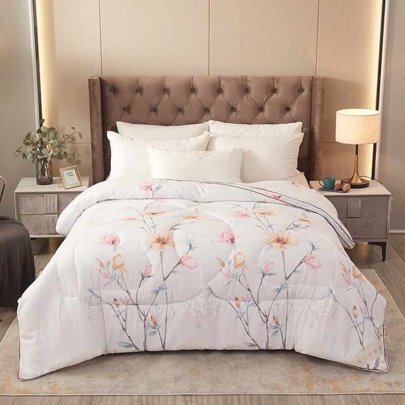 High Grade Winter Chinese Long Mulberry Silk Quilt Handmade 4 Season Silk Comforter Blankets Cotton Fabric Cove