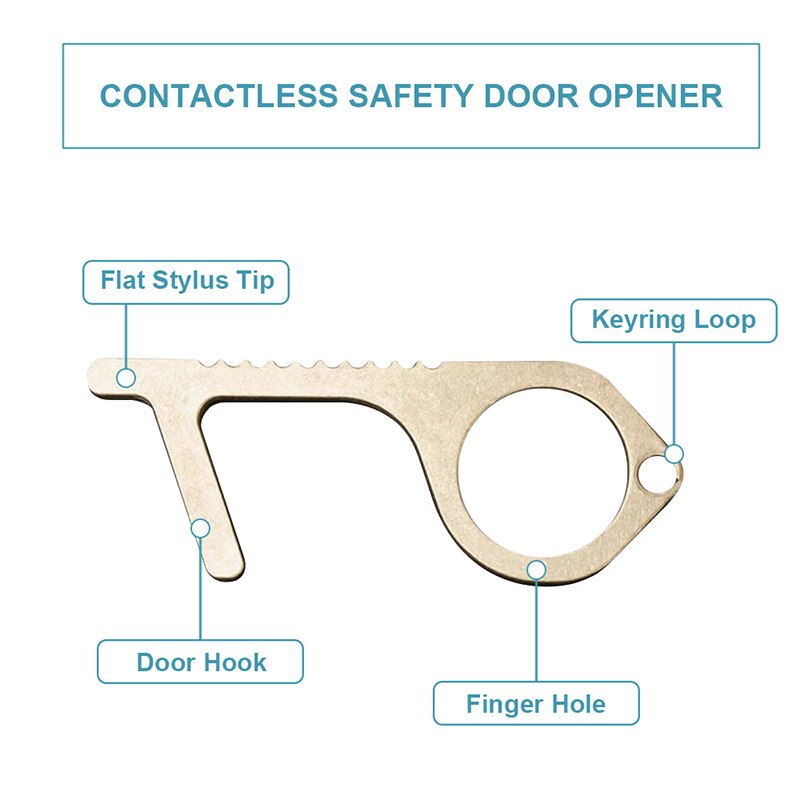1Pc Hygiene Hand Antimicrobial Brass Edc Door Opener Portable Elevator Tool Door Handle Key For Home Non Contact Safety Tools