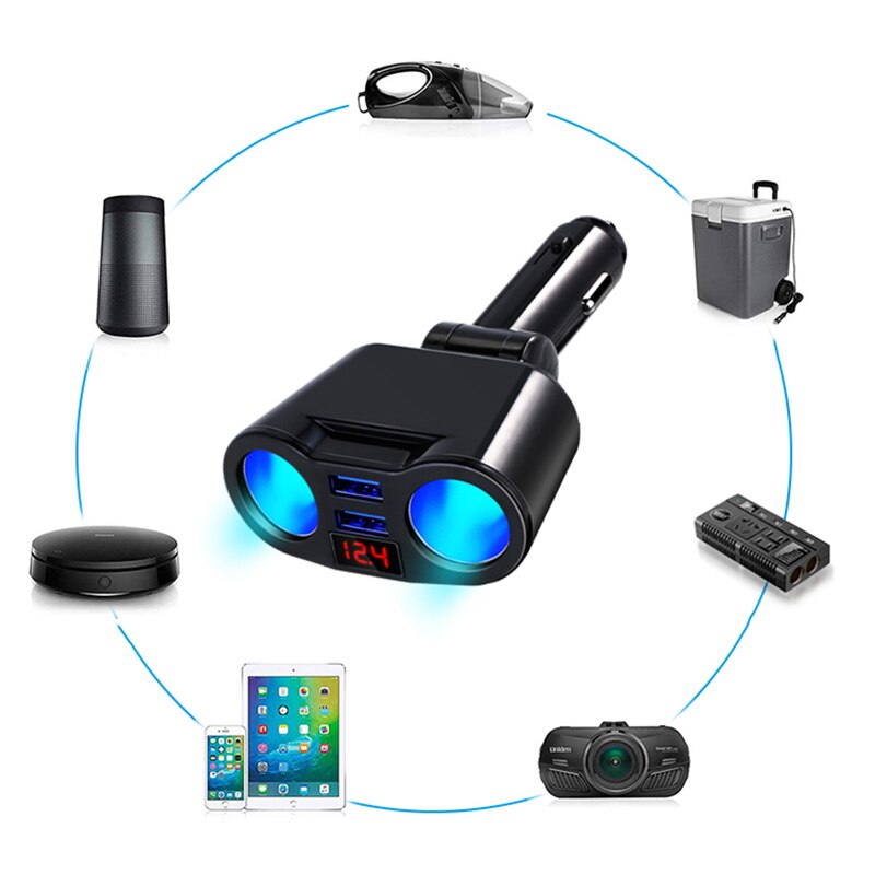 12V 24V Car 2 Way Power Socket Splitter QC3.0 Dual USB Charger LED Voltmetr For Mobile Phone Tablet GPS SUV Truck