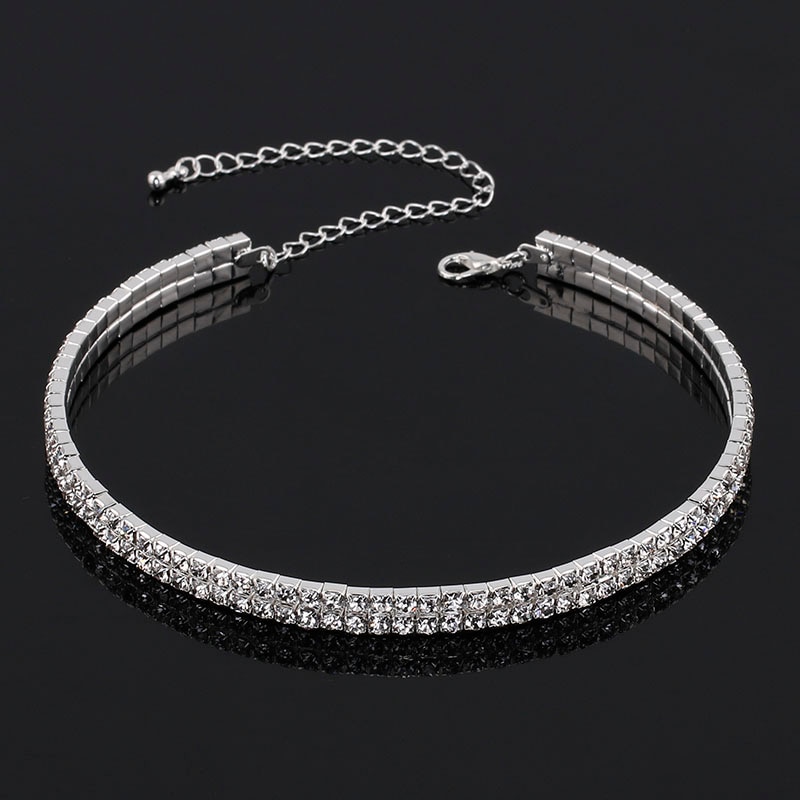 TREAZY Women Diamante Rhinestone Choker Necklace Silver Color Wedding Bridal Party Crystal Collar Choker Chain Necklace Jewelry: 0290N01