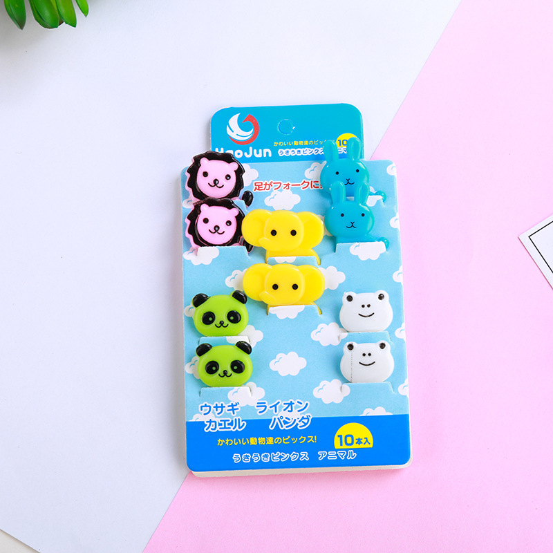 6/10pcs Cute Mini Bento Fork Set Food Picks for Kids Cartoon Animal Farm Toothpicks Children Fruit Forks Bento Accessories: A