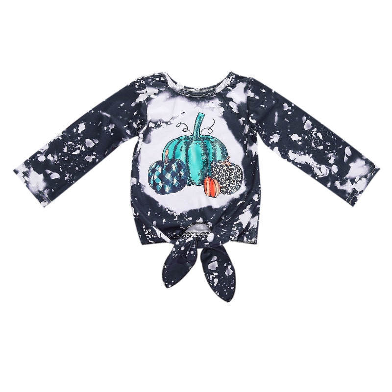 Halloween 1-5 AÑOS NIÑOS Bebé Ropa de primavera y otoño calabaza Tops Tees Tie-dying Bowknot de algodón para niñas niños