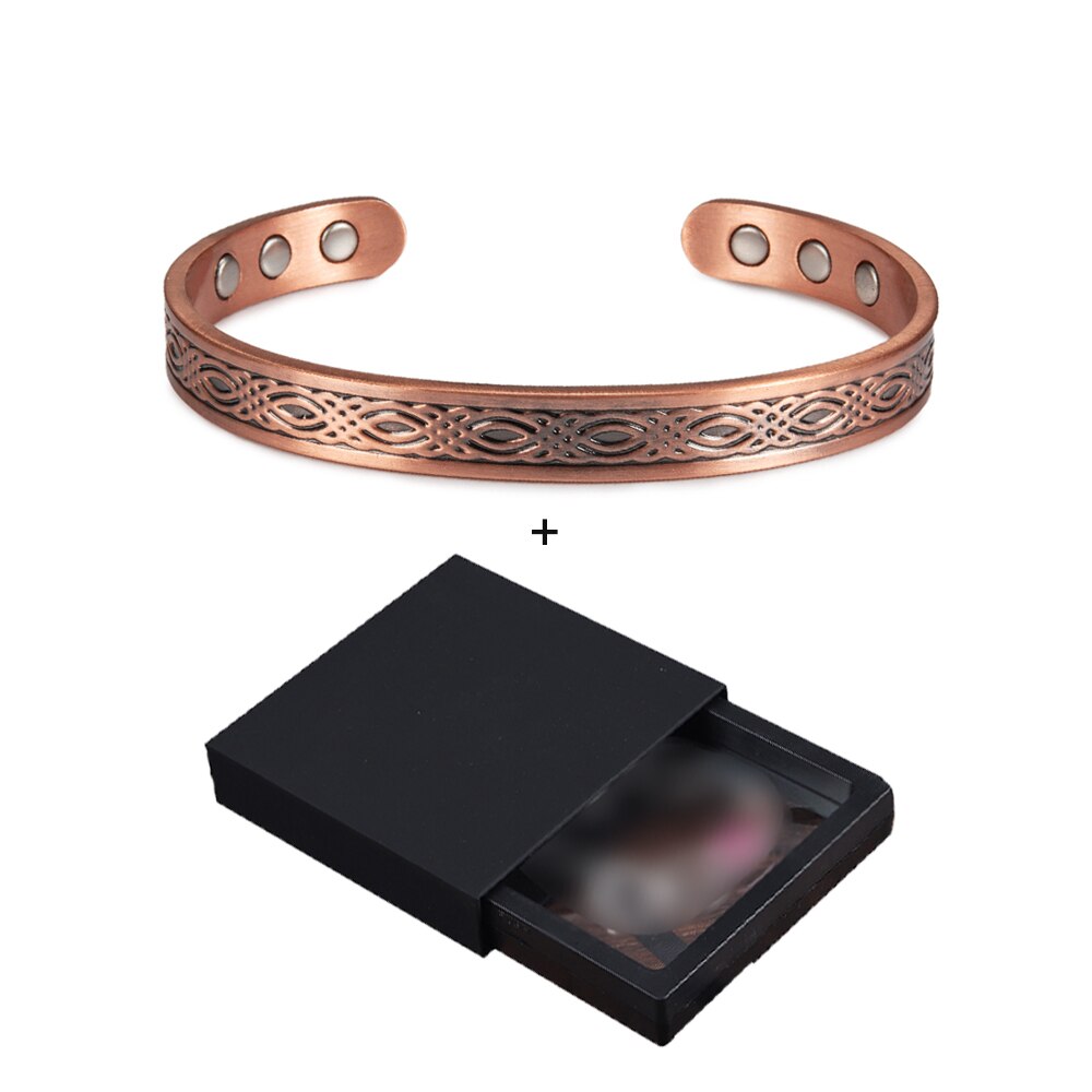 Bracelet magnétique en cuivre véritable pour femmes, ajustable, Vintage, Viking, en cuivre pur, manchette magnétique: box