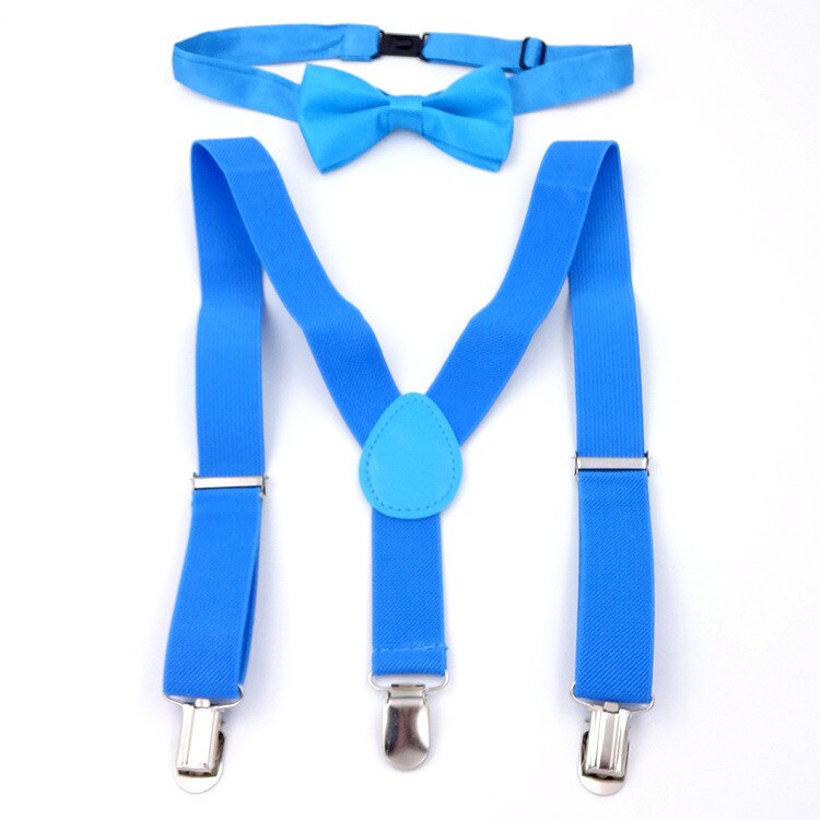 Couleur unie homme ceinture noeud papillon ensemble hommes femmes bretelles Polyester y-back bretelles nœud papillon réglable élastique mariage cravate accessoire: Bleu ciel