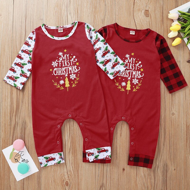 Pasgeboren Baby Baby Jongens Meisjes Mijn Eerste Kerst Brief Gedrukt Romper Jumpsuit Outfits Lange Mouw Vrolijk Kerstfeest #55