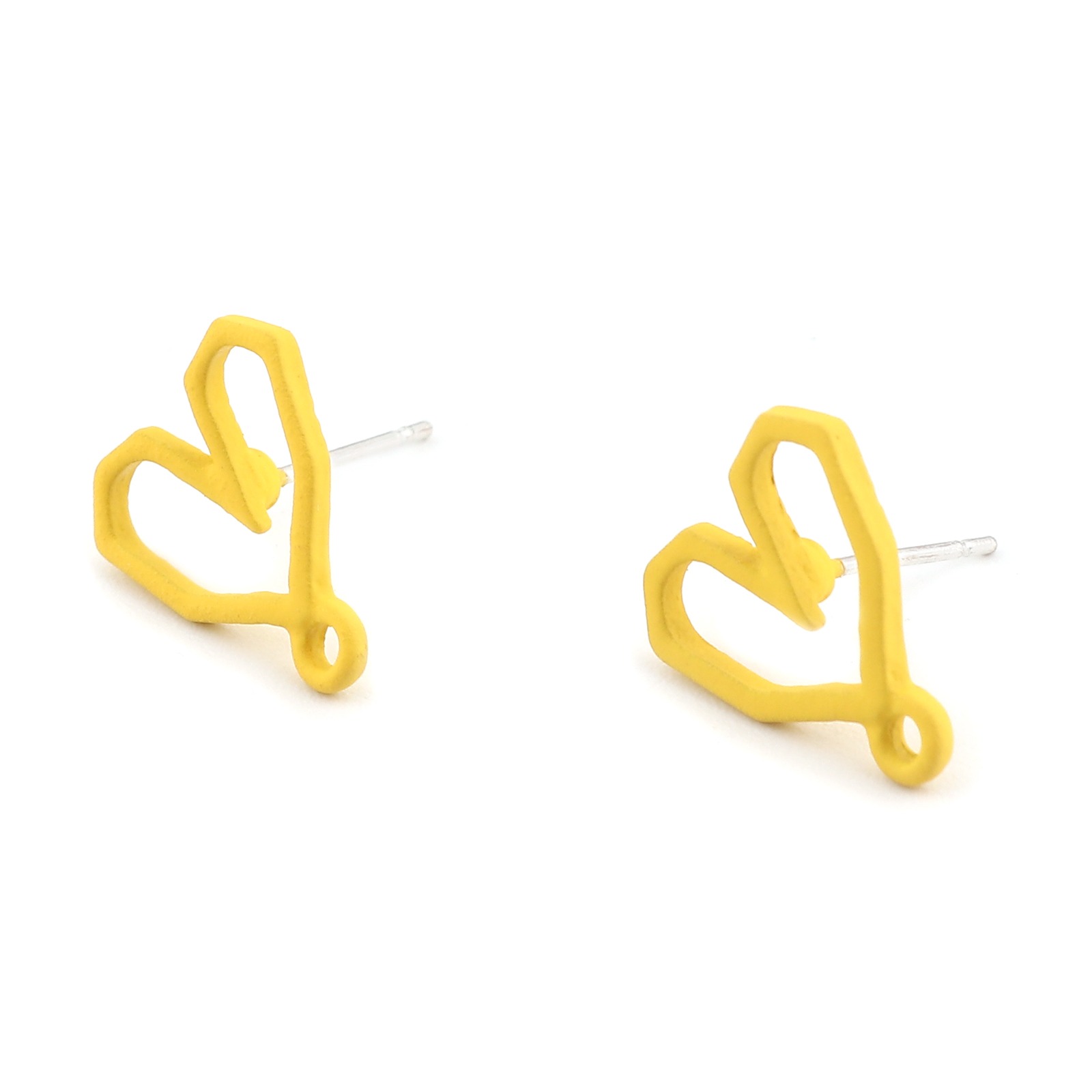 DoreenBeads Hadnmade Painted Ear Post Stud Earrings Findings Heart Multicolor W/ Loop DIY Making Women Jewelry 13mm x 12mm,4PCs: Yellow