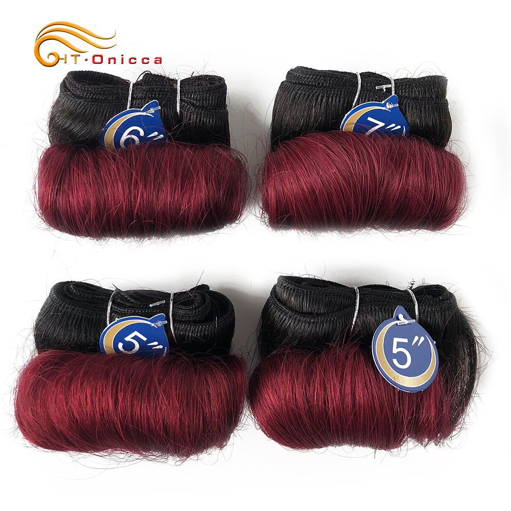 Tissage en lot malaisien naturel bouclé, produits capillaires courts, Extensions de cheveux ondulés, 4 pièces/lot: T1B / Bourgogne