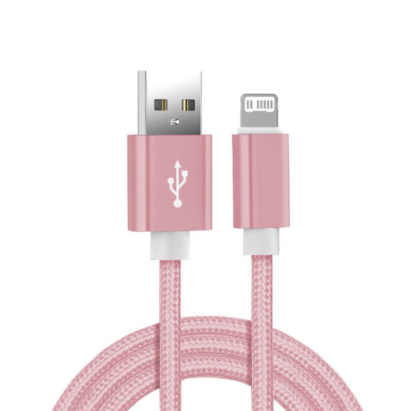 20cm 1m 2m 3m USB Nylon Trança Cabo Carregador de Sincronização de Dados Para Apple iPhone 13 12 11 XS Max XR 5S SE 6 6S 7 8 Plus iPad 4 Mini 2 Air: Rosa / 2 metros