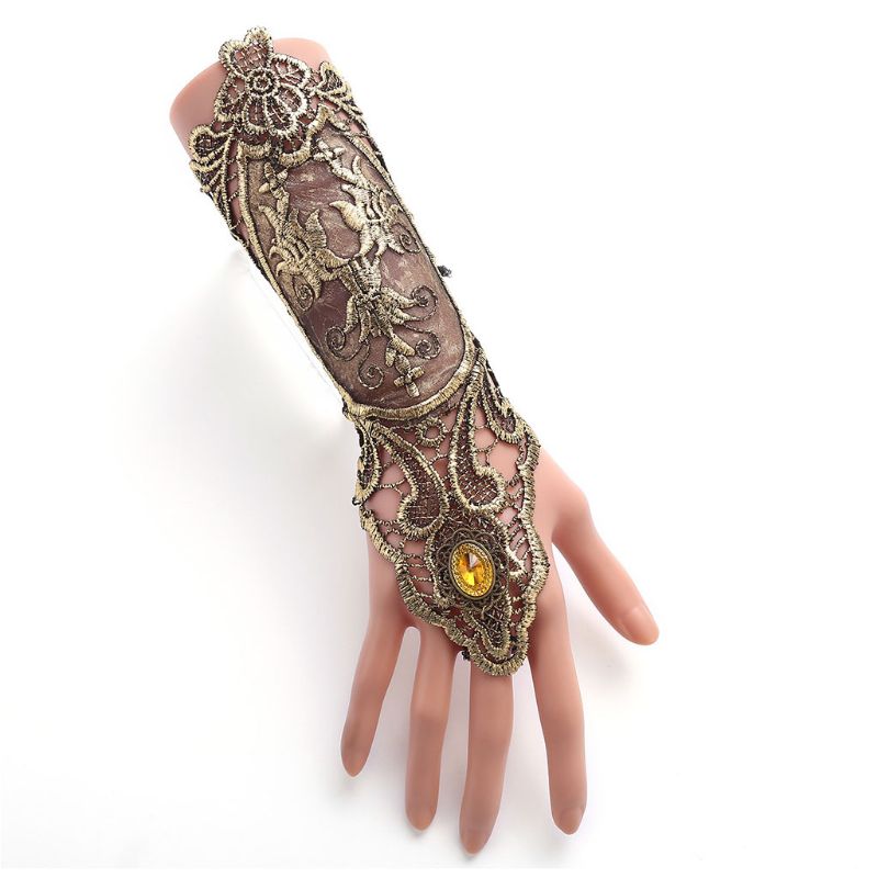 Vintage nupcial Retro Flapper vestido guantes ahuecado bordado encaje sin dedos entrecruzado con cordones Steampunk pulsera