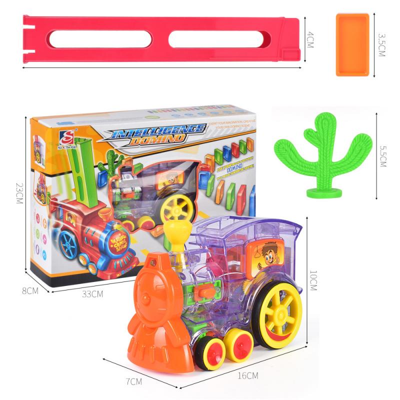 Tren dominó eléctrico, coche, modelo de vehículo, mágico, automático, configuración, coloridos juguetes de dominó de plástico